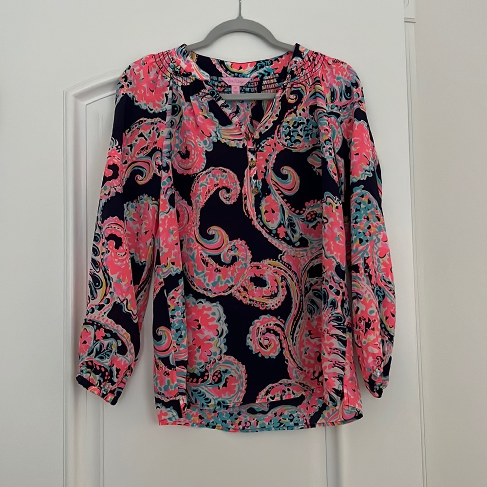 Lilly Pulitzer pattern silk top